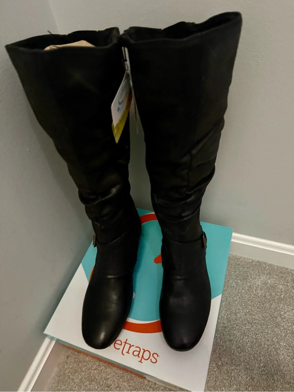 BareTraps “Patricia”  Black, Knee-high, decorative Buckle Boots, Side Zipper